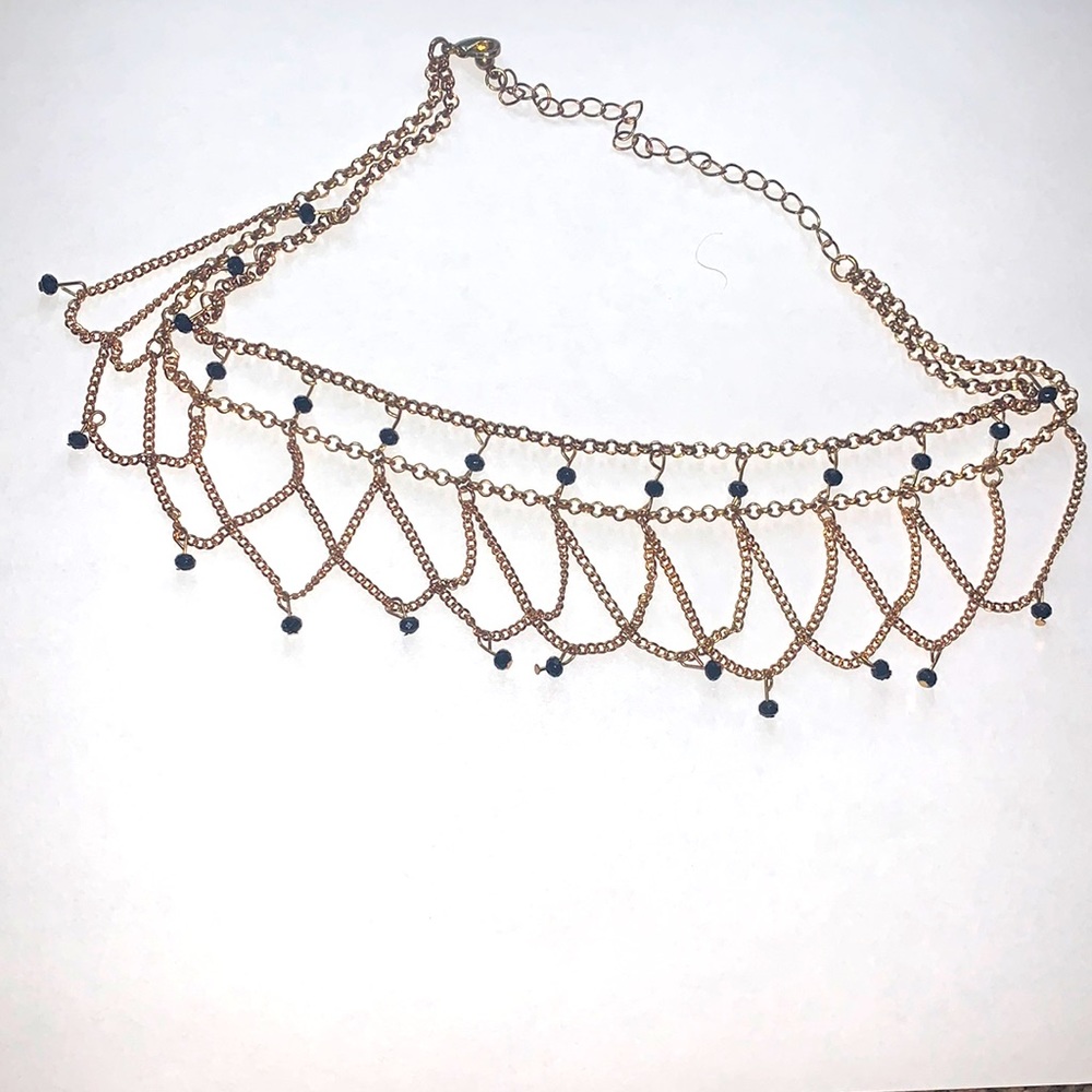 gold and black chained choker necklace